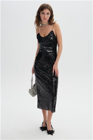 Siyah Payet Slip Elbise