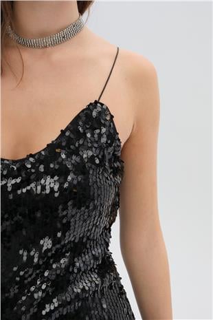 Siyah Payet Slip Elbise