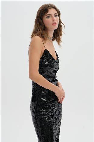 Siyah Payet Slip Elbise