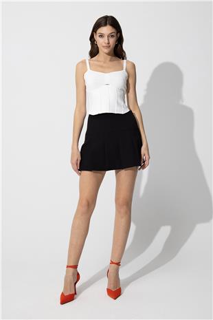 Black Pleated Mini Skirt SS23S4727Sİ
