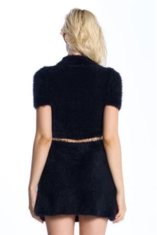 SİYAH POLO YAKA KISA KOLLU KAZAK