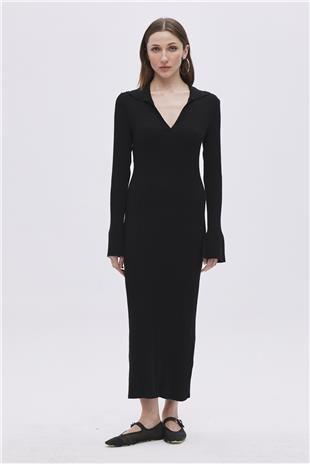 Black Polo Neck Long Knitwear Dress