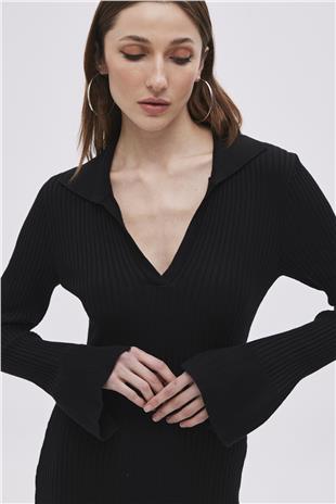 Black Polo Neck Long Knitwear Dress