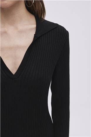Black Polo Neck Long Knitwear Dress