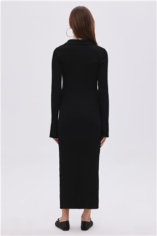 Black Polo Neck Long Knitwear Dress