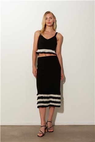 Black Tasseled Bustier Skirt Knitwear Set SWTK4680-81Sİ
