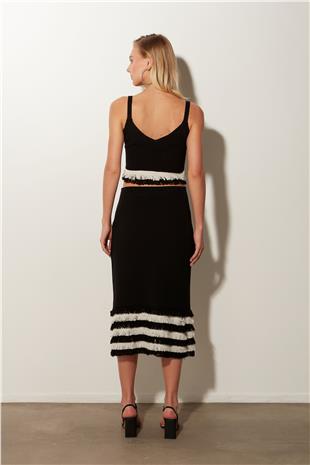 Black Tasseled Bustier Skirt Knitwear Set SWTK4680-81Sİ
