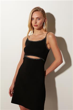 Black Lurex Strapped Dress SS23D4752Sİ