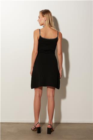 Black Lurex Strapped Dress SS23D4752Sİ
