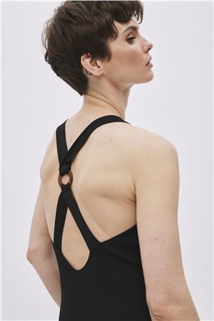 Black Open Back Midi Knitwear Dress