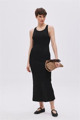 Black Open Back Midi Knitwear Dress