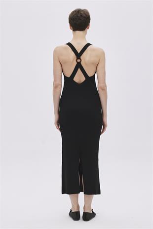 Black Open Back Midi Knitwear Dress