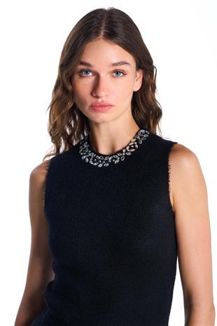 Siyah Taşlı Triko Elbise