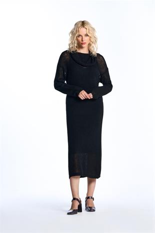 Siyah Transparan Triko Elbise