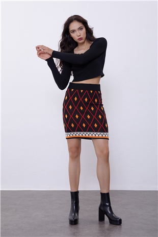 Black Long Sleeve Crop Knit Swater SWK4500Sİ