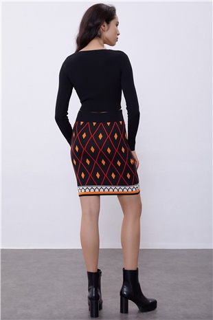 Black Long Sleeve Crop Knit Swater SWK4500Sİ