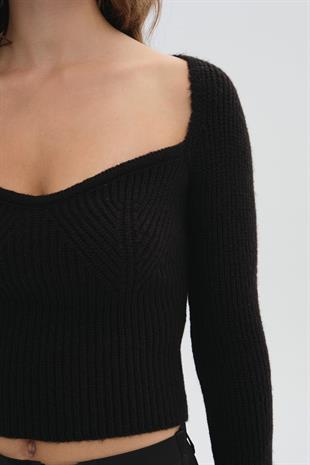 Siyah Uzun Kollu Triko Kazak