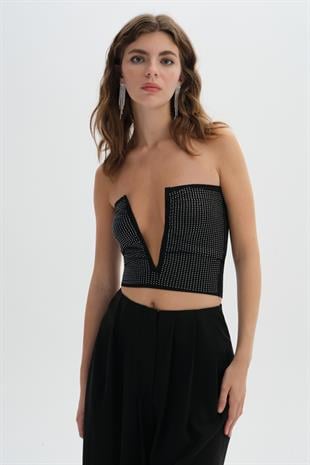 Siyah V Dekolteli Triko Büstiyer