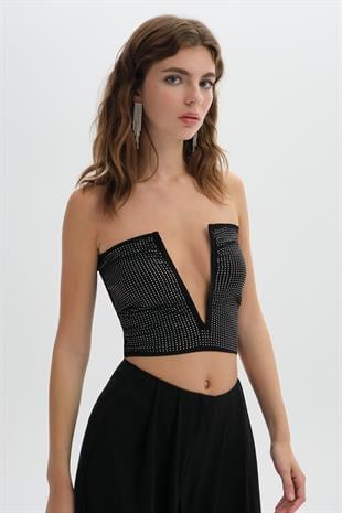 Siyah V Dekolteli Triko Büstiyer