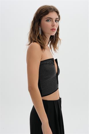 Siyah V Dekolteli Triko Büstiyer