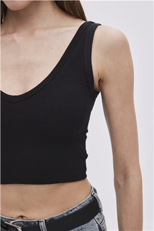 Black V Neck Crop Singlet