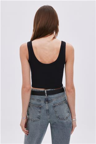 Black V Neck Crop Singlet