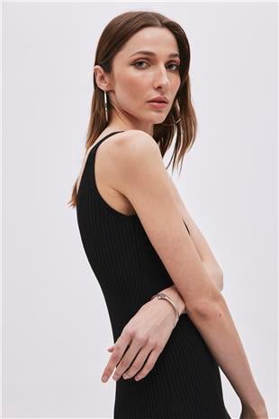 Black V Neck Knitwear Dress