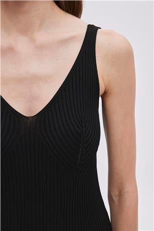 Black V Neck Knitwear Dress