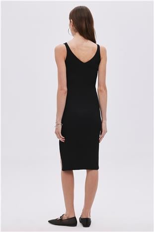 Black V Neck Knitwear Dress