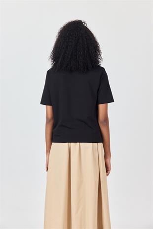 Siyah Vatkalı T-shirt