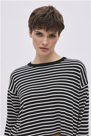 Black Viscose Striped Knitwear Sweater