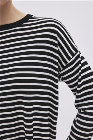 Black Viscose Striped Knitwear Sweater