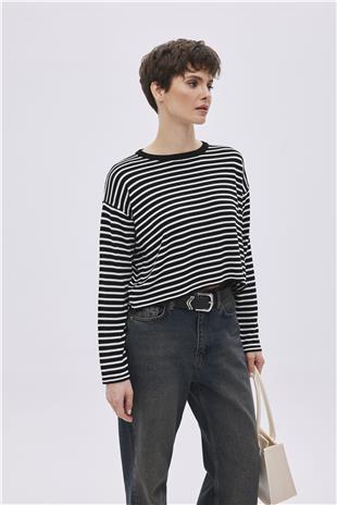 Black Viscose Striped Knitwear Sweater
