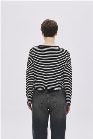 Black Viscose Striped Knitwear Sweater