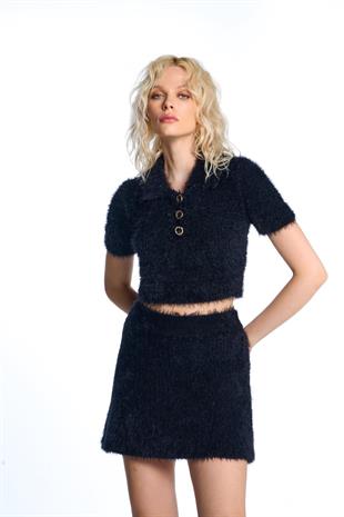 Siyah Volanlı Triko Etek