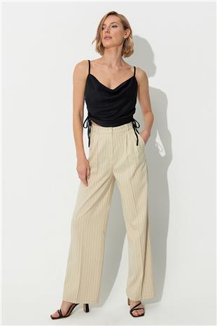 Black Strappy Bustier with Pleated Sides SS23CT4735Sİ