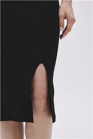 Black  Slit Midi knit Skirt SWS4649Sİ