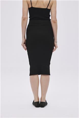Black  Slit Midi knit Skirt SWS4649Sİ