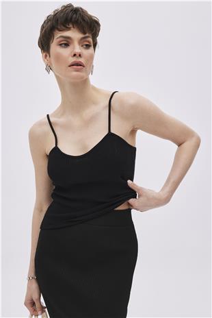 Black  Slit Midi knit Skirt SWS4649Sİ