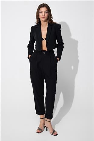 Black  High Waist Cargo Pants SS23P4725Sİ