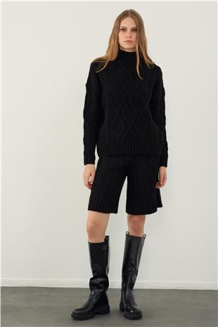 Black Soft Touch Sweater Shorts Knitwear Set