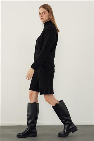 Black Soft Touch Sweater Shorts Knitwear Set
