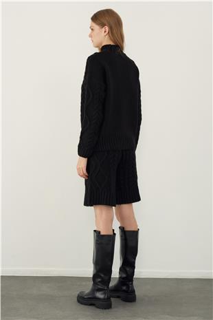 Black Soft Touch Sweater Shorts Knitwear Set