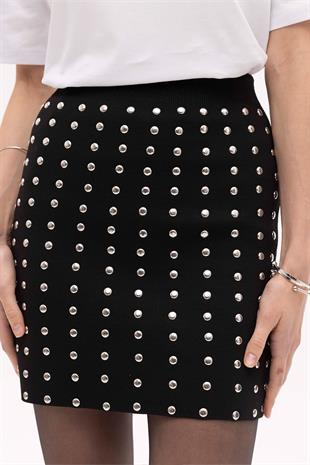 Black Studded Mini Knitwear Skirt