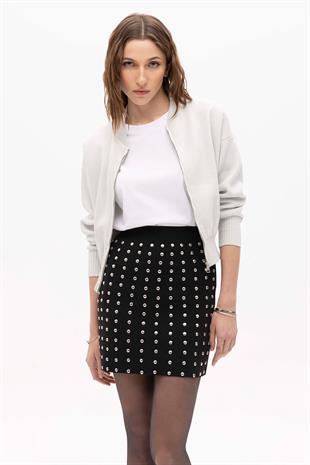 Black Studded Mini Knitwear Skirt