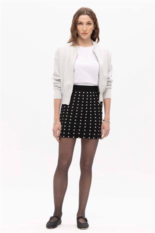 Black Studded Mini Knitwear Skirt