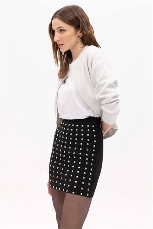 Black Studded Mini Knitwear Skirt