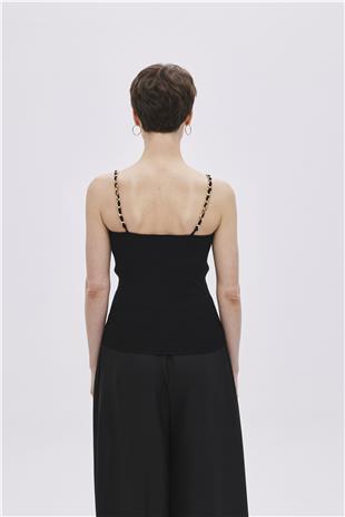 Black Chain Strap Knitwear Singlet