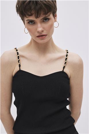 Black Chain Strap Knitwear Singlet