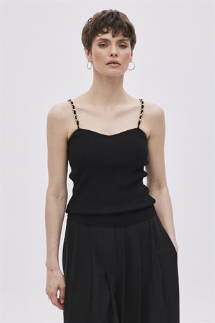 Black Chain Strap Knitwear Singlet